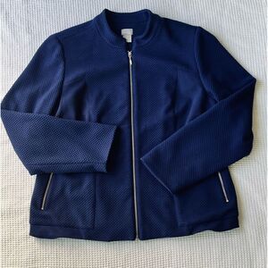 Chico’s Blue Textured Knit Zip Up Lined Jacket Size 2 (women’s 12/14)